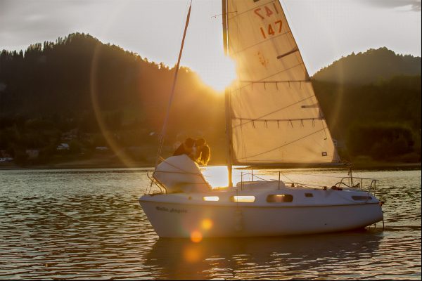 Newlyweds on a boat